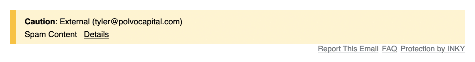Inky yellow banner — caution, unusual email