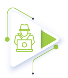 Lime green triangle icon person hacking laptop