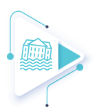 Teal triangle icon building in flood