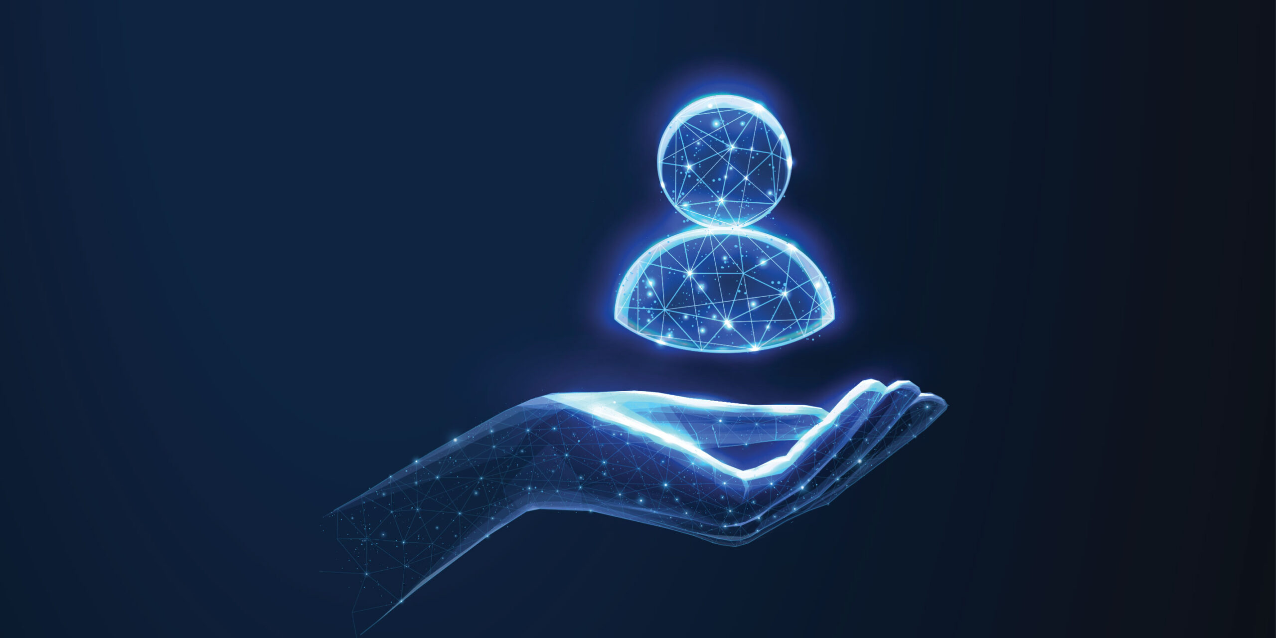 digital hand with person icon floating