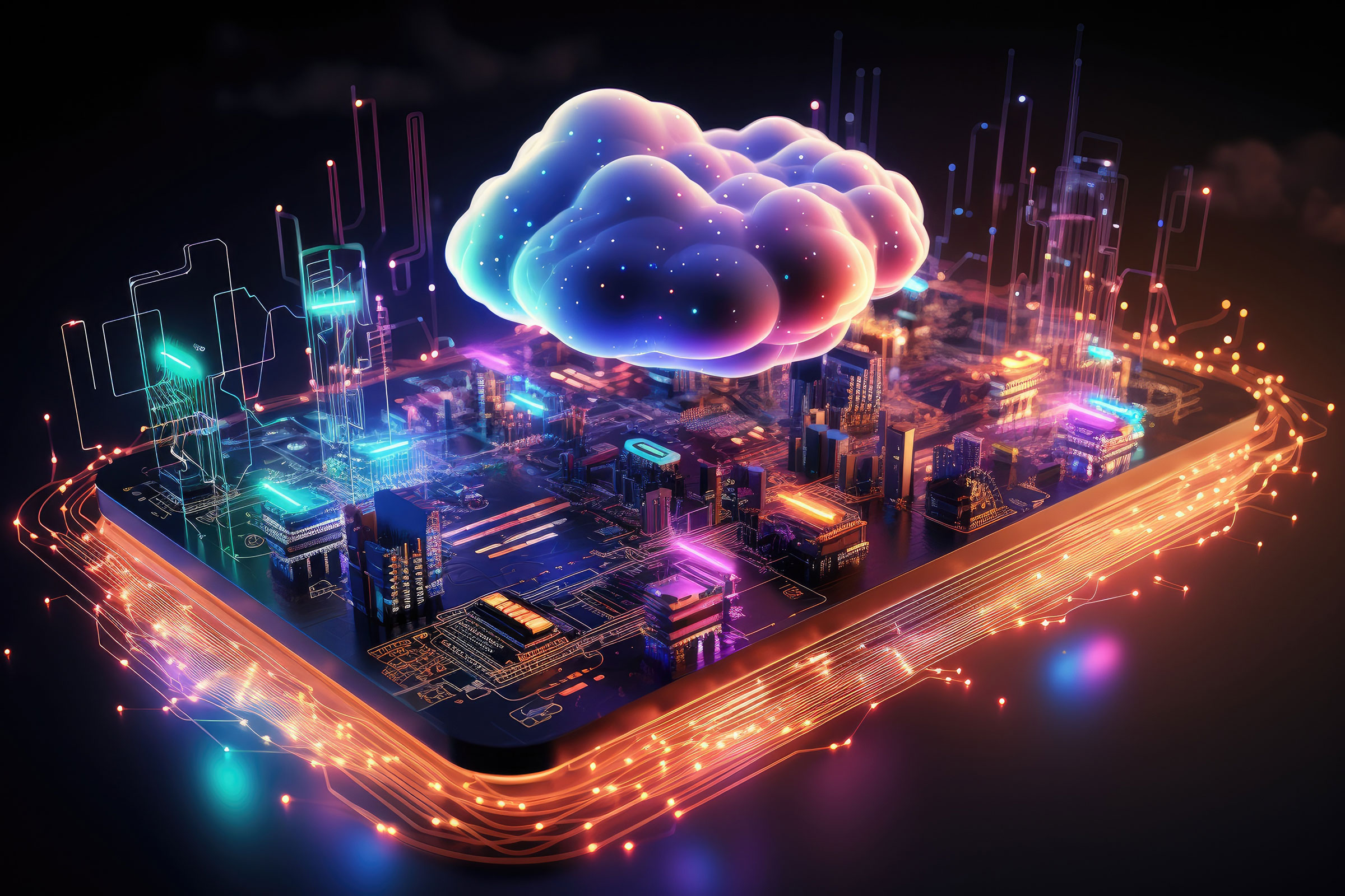 Cloud over digital circuit board